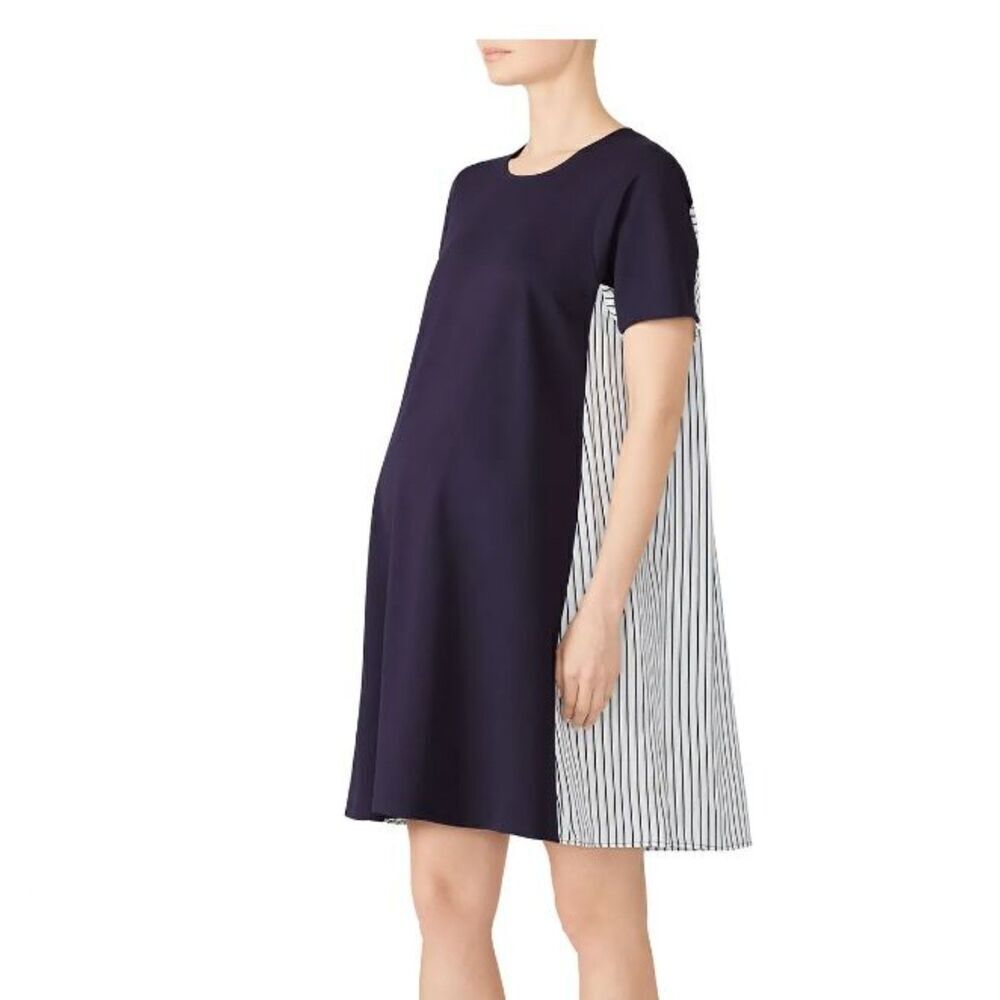Slate & Willow Maternity Navy Stripe Shift Dress Women's Size XL